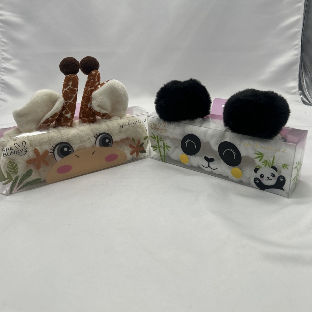Spa Bunny Extra Plush Spa Headband Panda And Giraffe Bundle New In Box